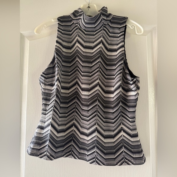 Ramy Brook Metallic Chevron Mock Neck Sleeveless Top Black Silver Size L - Picture 1 of 7